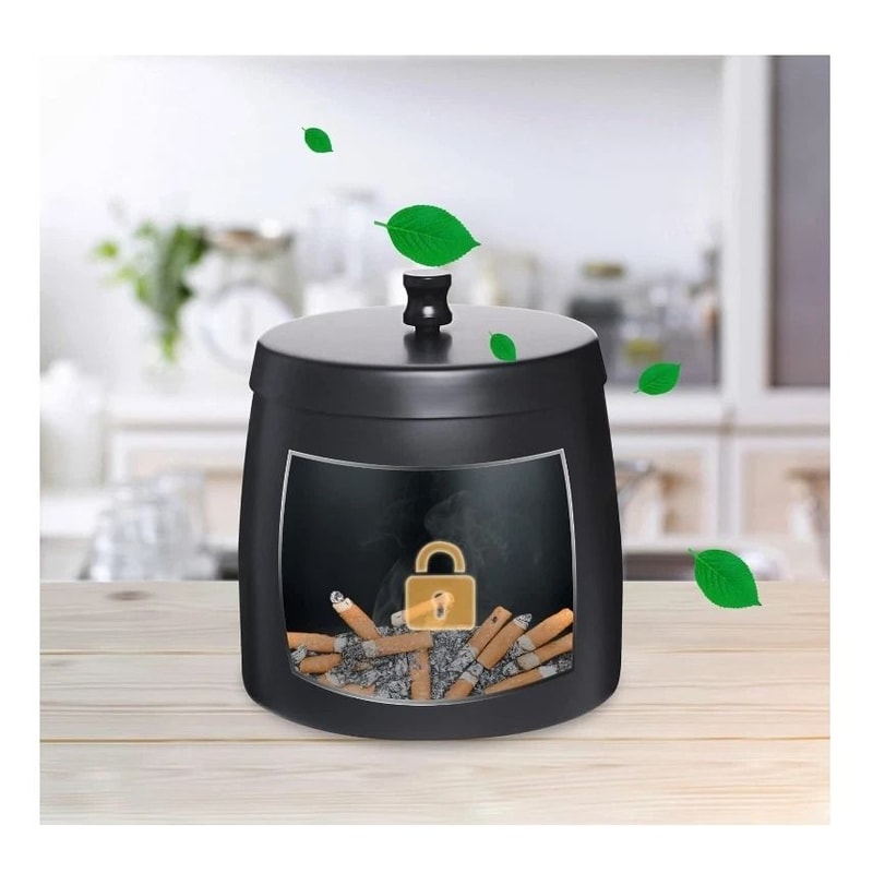 Windproof Ashtray With Lid Stainless Steel Smokeless Indoor Outdoor Cigarette Ash Tray 0