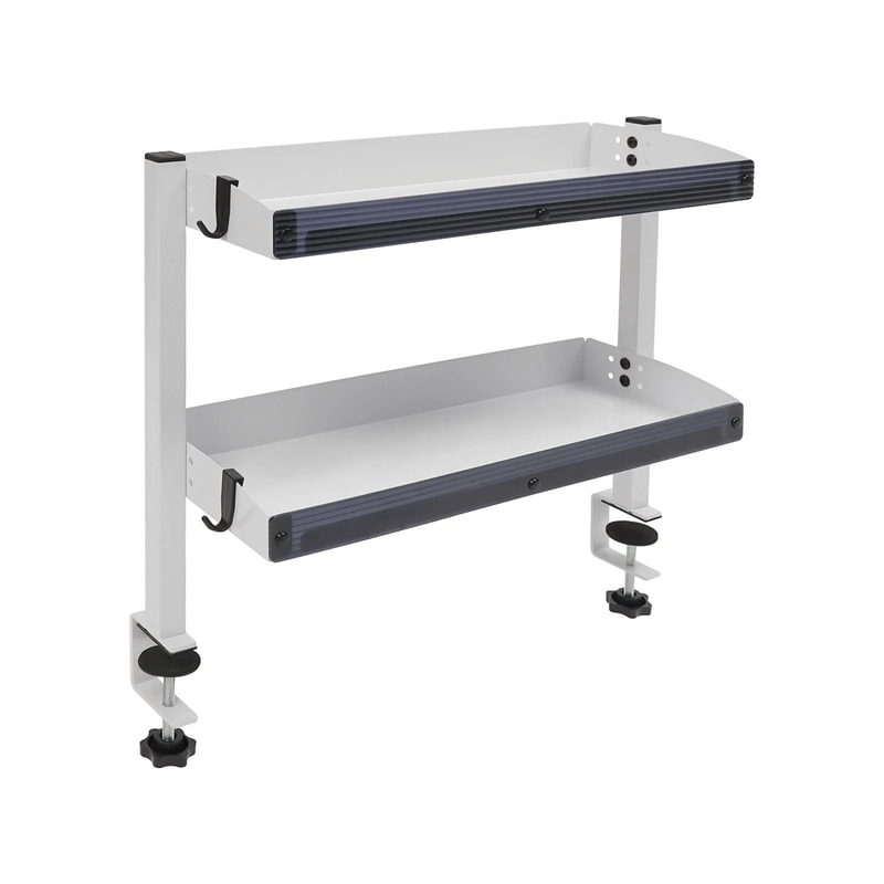 Modern Clamp On Desk Shelf With 2 Tier Organizer And Adjustable Storage Tray 11