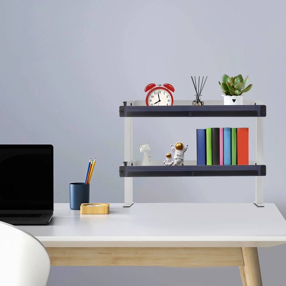 Modern Clamp On Desk Shelf With 2 Tier Organizer And Adjustable Storage Tray 2