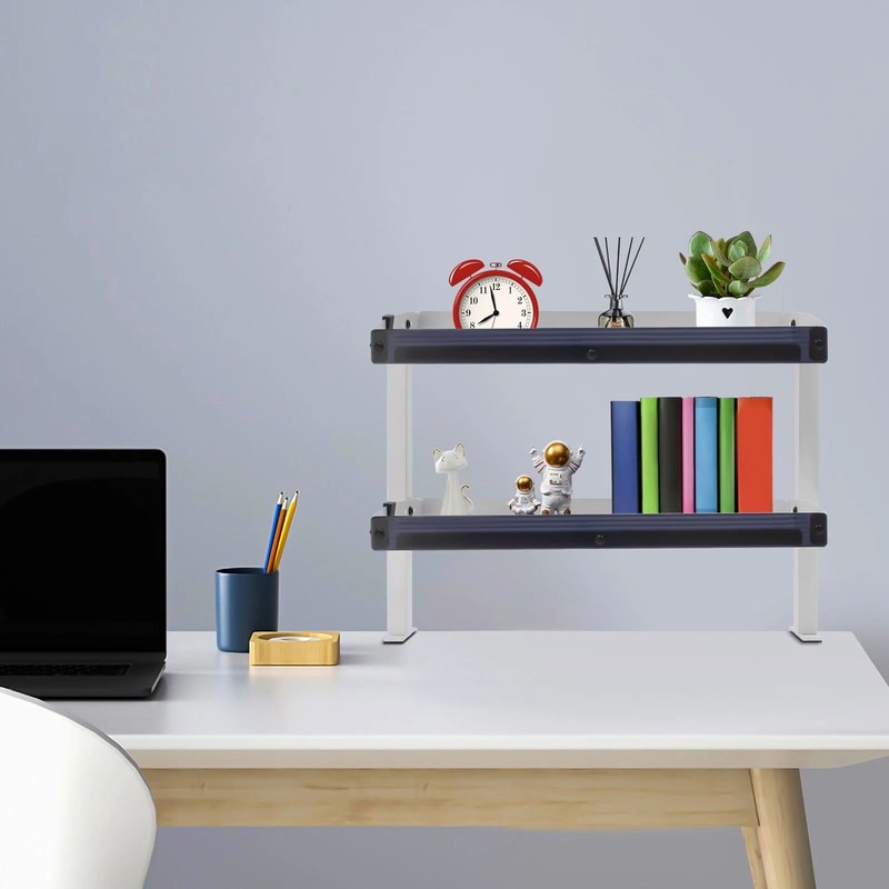 Modern Clamp On Desk Shelf With 2 Tier Organizer And Adjustable Storage Tray 2