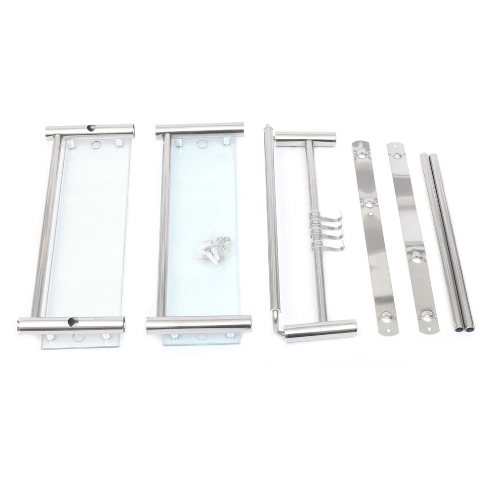 Stainless Steel Wall Mounted Glass Bathroom Shelf With Towel Hanger 1