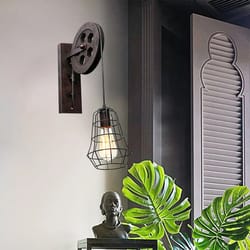 vintage industrial pulley wall sconce rustic cage wall light fixture