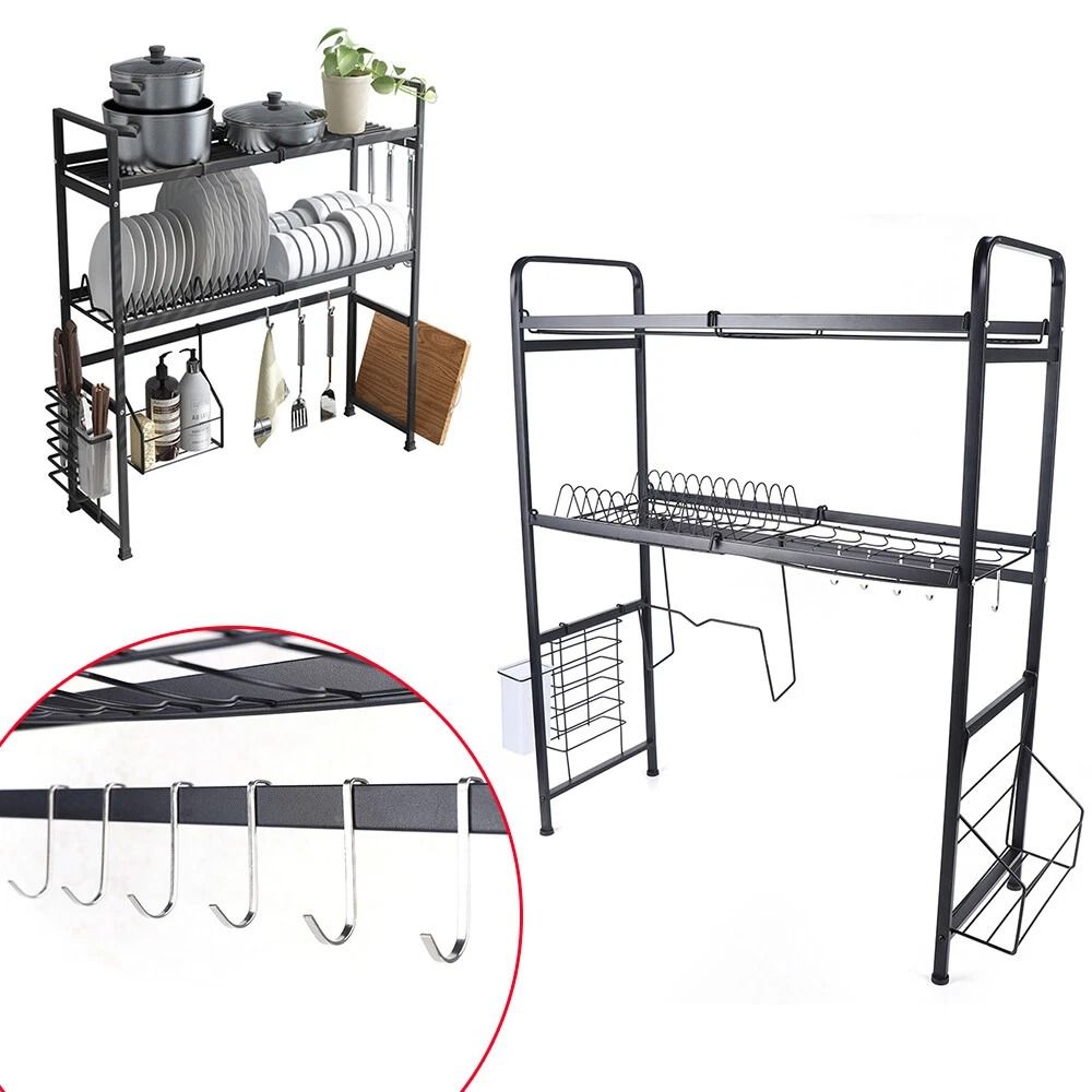 2 Tier Over The Sink Dish Drying Rack Stainless Steel Kitchen Organizer 1