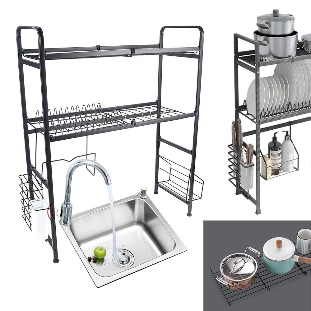 2 Tier Over The Sink Dish Drying Rack Stainless Steel Kitchen Organizer 6