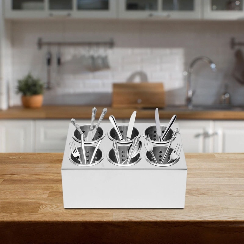 6 Hole Stainless Steel Flatware Holder Commercial Silverware Organizer For Restaurants 0