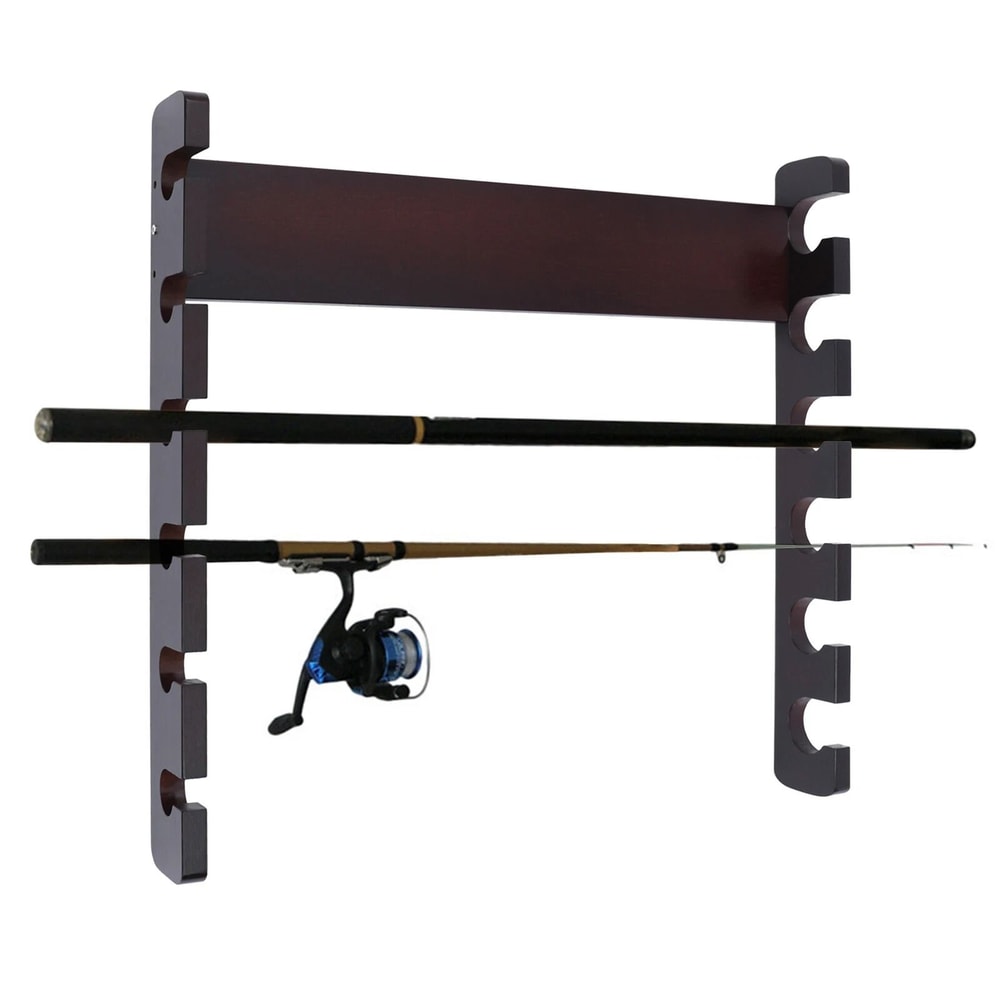 Brown 6 Cue Wall Mount Pool Cue Rack For Game Room Storage 5