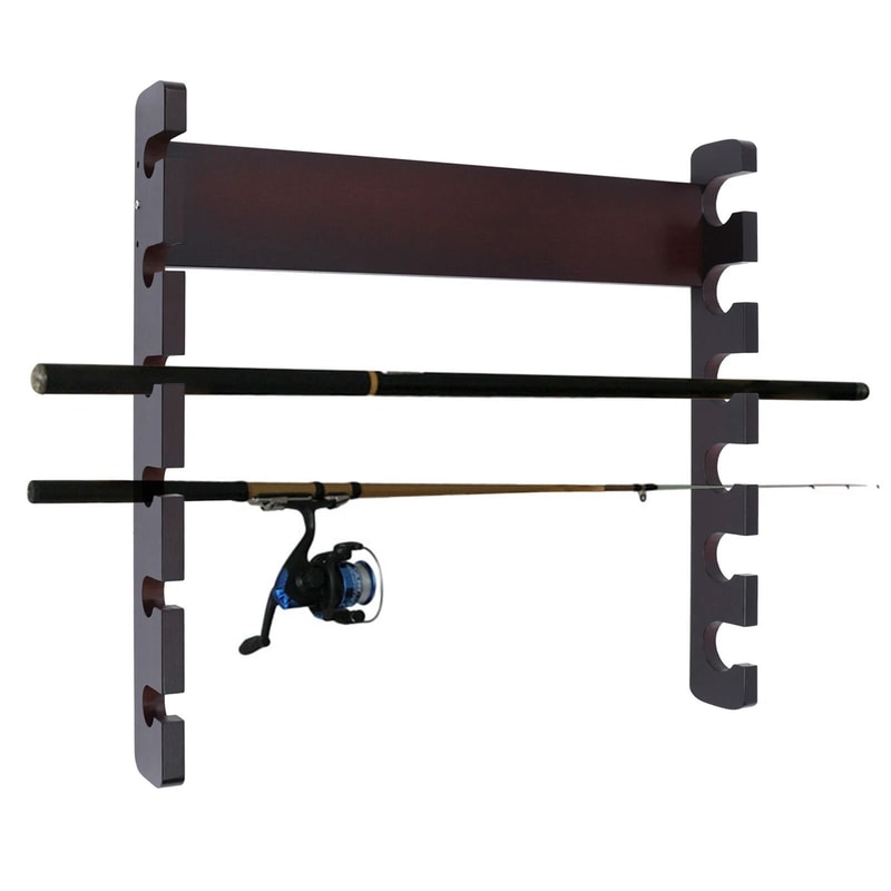 Brown 6 Cue Wall Mount Pool Cue Rack For Game Room Storage 5