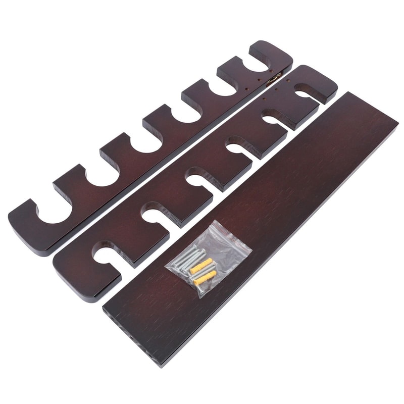 Brown 6 Cue Wall Mount Pool Cue Rack For Game Room Storage 6
