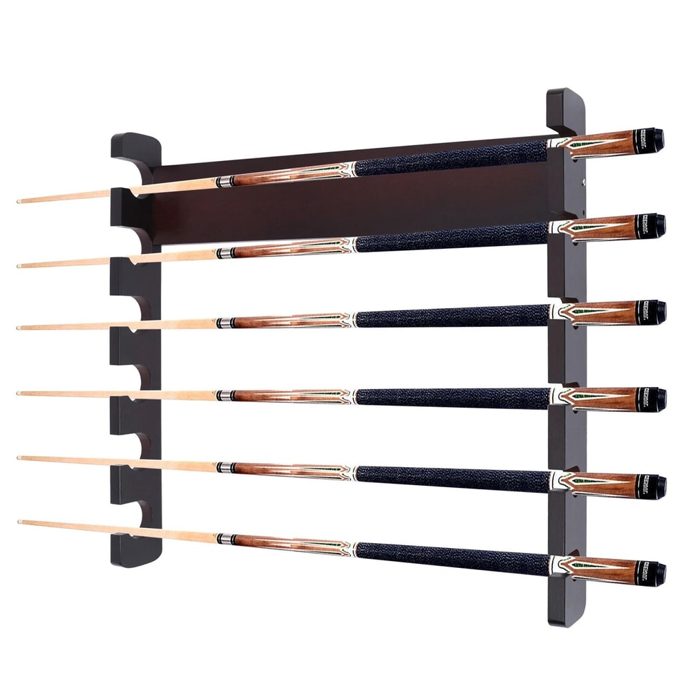 Brown 6 Cue Wall Mount Pool Cue Rack For Game Room Storage 7