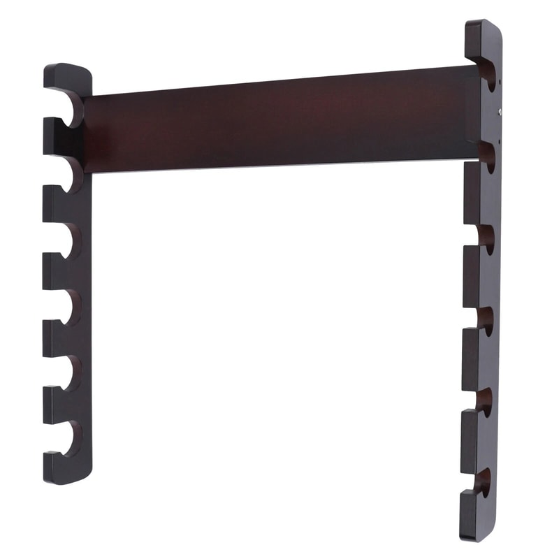 Brown 6 Cue Wall Mount Pool Cue Rack For Game Room Storage 8