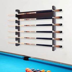 brown 6 cue wall mount pool cue rack for game room storage