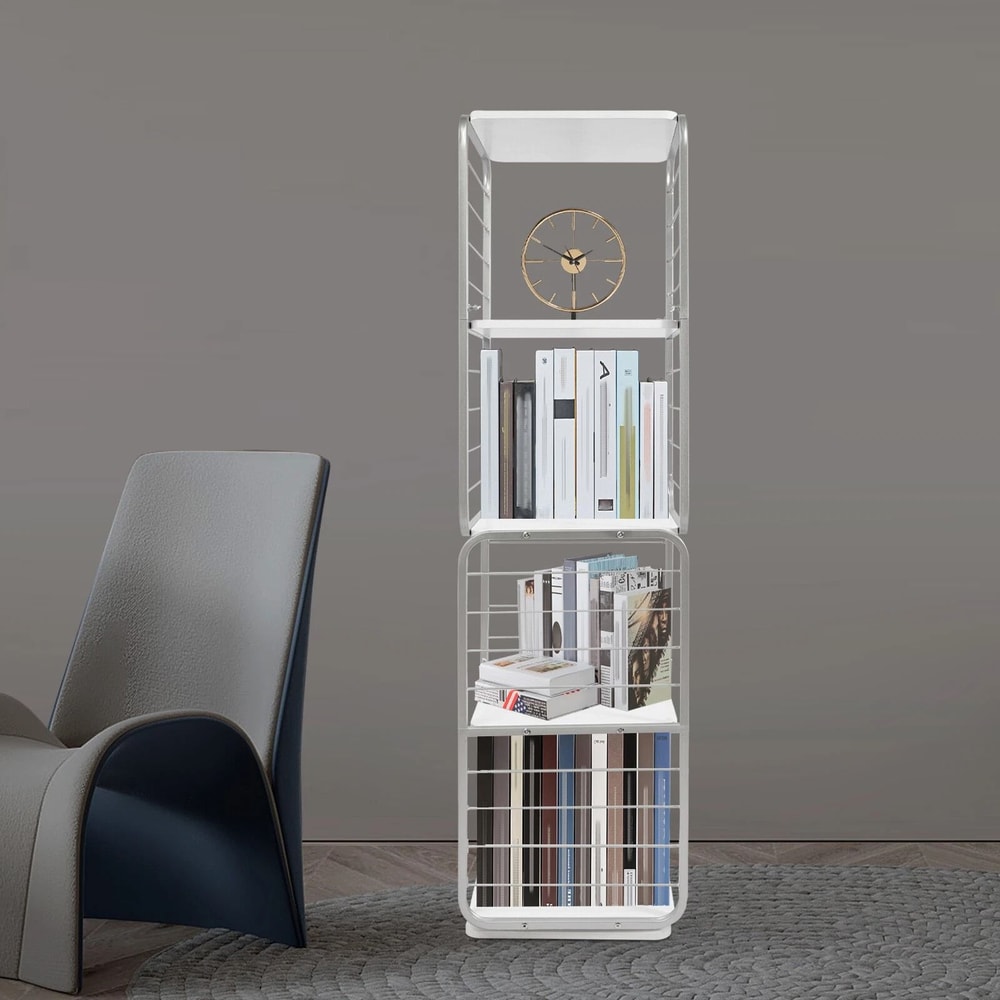 4 Tier Rotating Bookshelf Tower Space Saving Floor Standing Book Display Rack 0