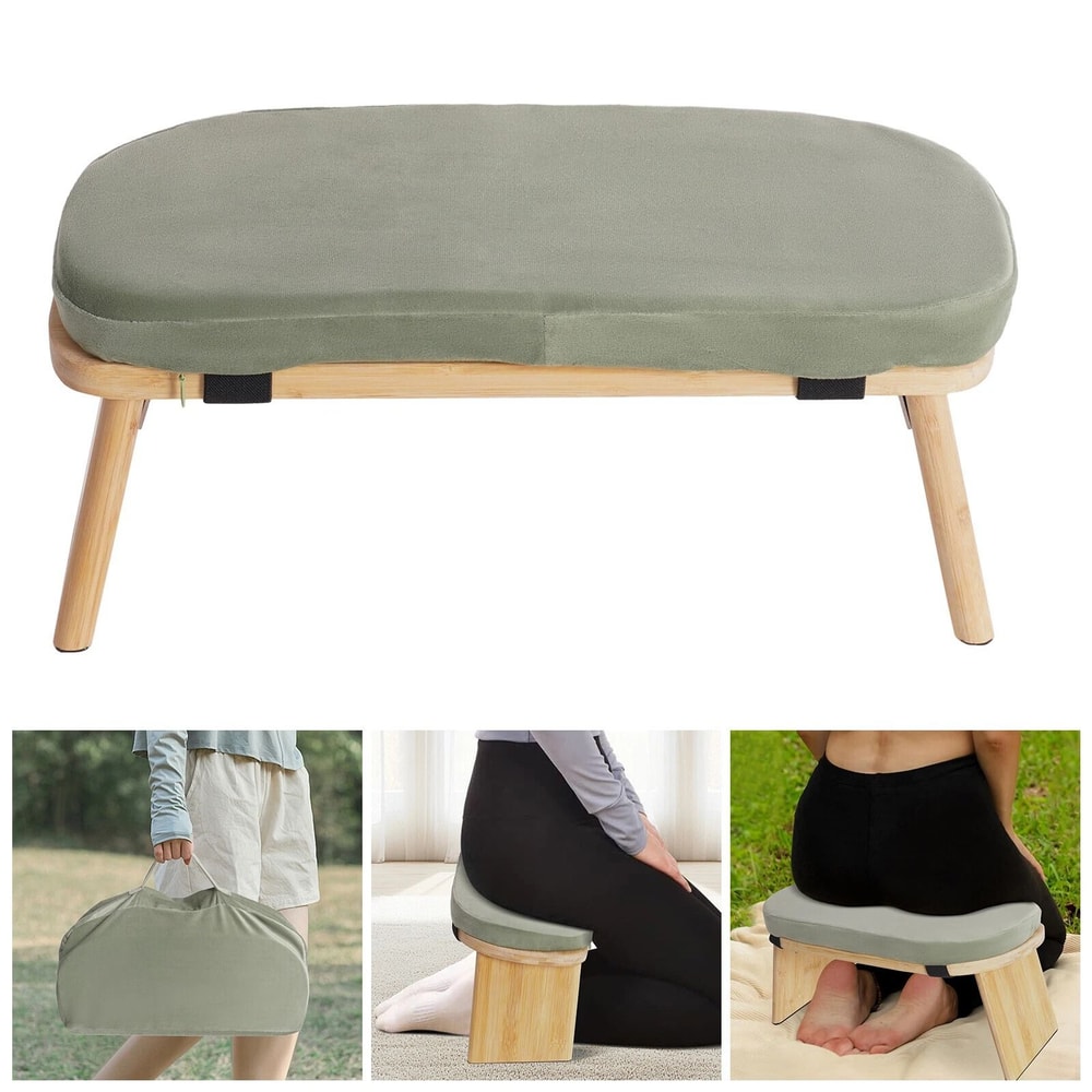 Foldable Meditation Bench With Cushion Ergonomic Kneeling Yoga Stool 16