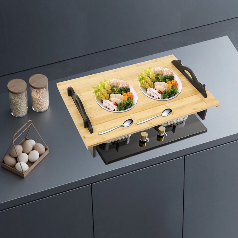 Bamboo Stove Top Cover Board With Handles For Gas And Electric Stoves 11