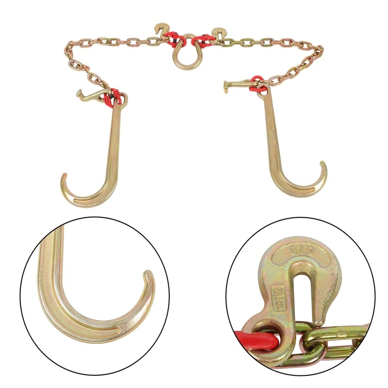 Heavy Duty G80 Tow Chain Bridle With J Hook Towing Chain Grab Hooks 5