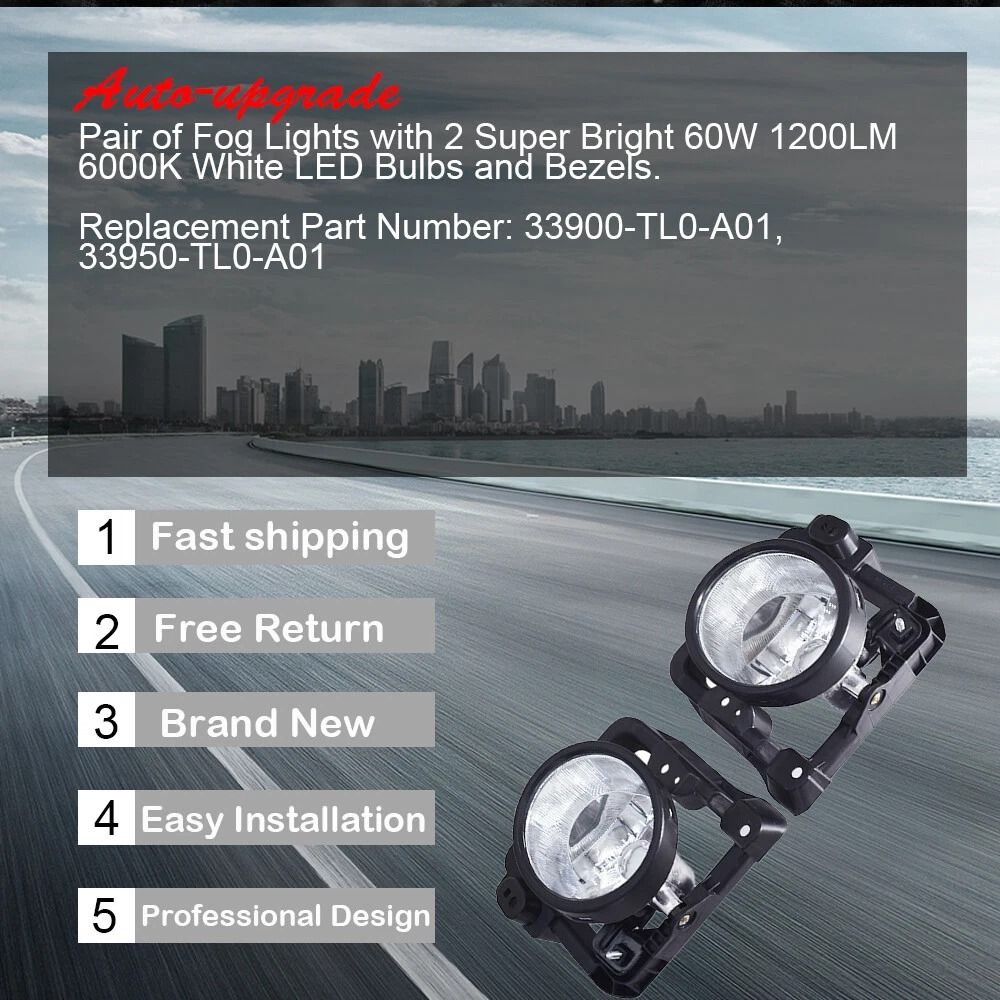 Premium Front Fog Lamp Assembly For Acura TSX With Bulbs Direct Fit Replacement 8