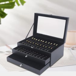 36 slot leather pen display box with glass top fountain pen storage case