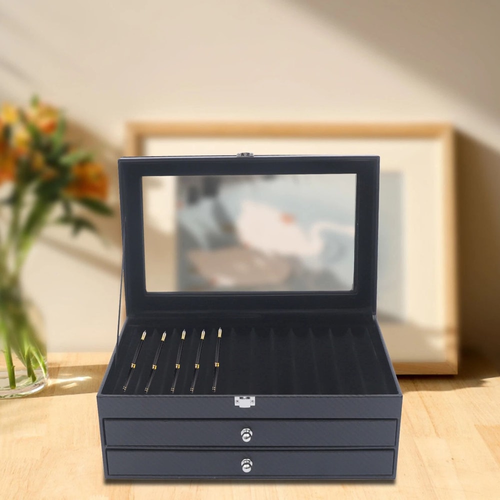 36 Slot Leather Pen Display Box With Glass Top Fountain Pen Storage Case 6