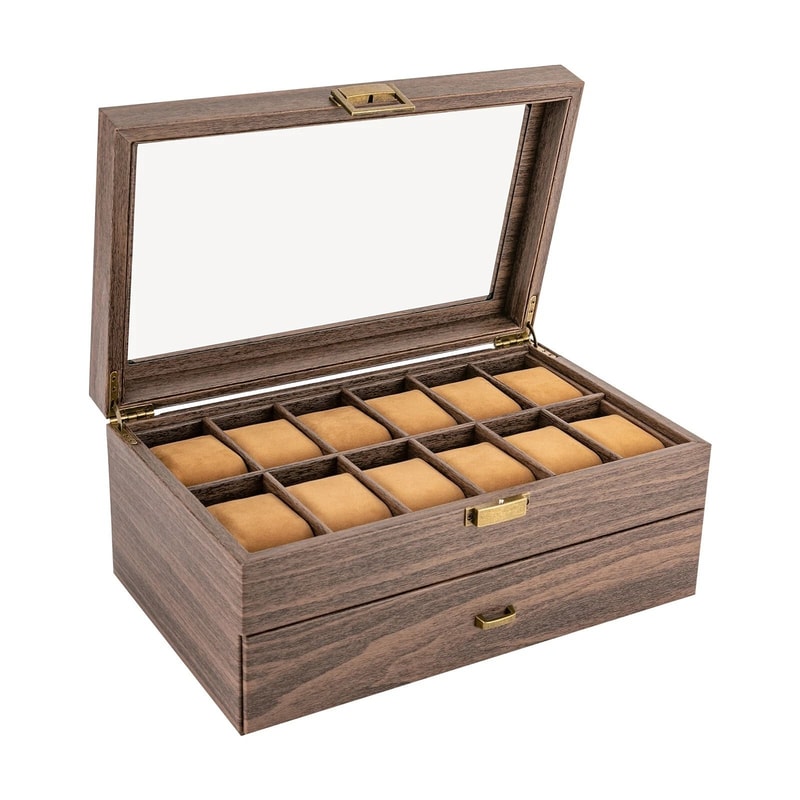 24 Slot Watch Box With Drawer Watch Display Case And Men Jewelry Holder 10