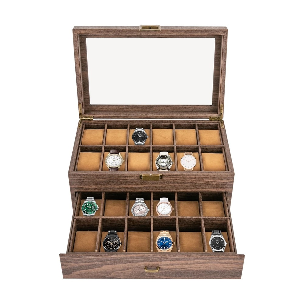 24 Slot Watch Box With Drawer Watch Display Case And Men Jewelry Holder 11