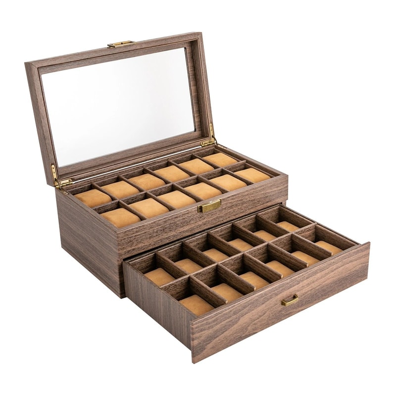 24 Slot Watch Box With Drawer Watch Display Case And Men Jewelry Holder 6