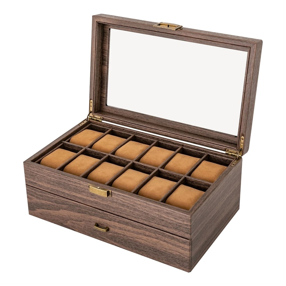 24 Slot Watch Box With Drawer Watch Display Case And Men Jewelry Holder 12