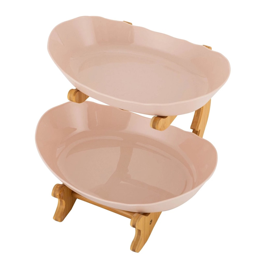 Modern 2 Tier Bamboo Fruit Bowl Stand With Removable PP Bowls Kitchen Counter Storage Fruit Basket 13