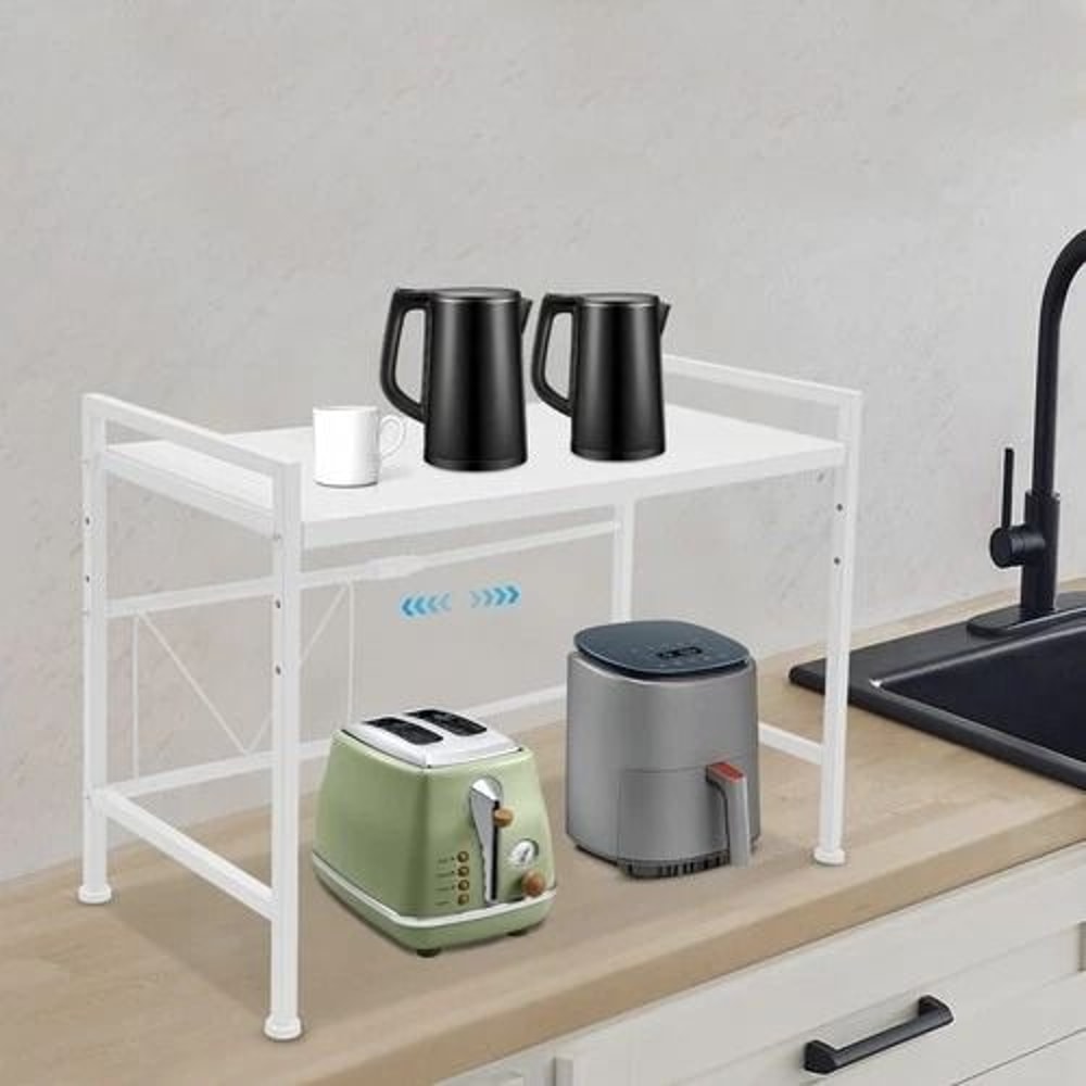 Adjustable Expandable 2 Tier Kitchen Microwave Rack Shelf With 3 Hooks 3