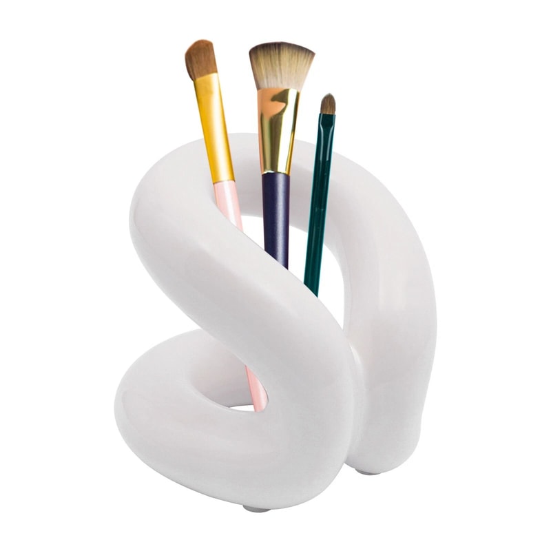 Creamy White Ceramic Toothbrush Makeup Brush Holder Modern Bathroom Organizer 12
