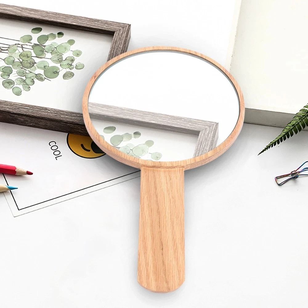 Premium Wooden Handheld Makeup Mirror Salon Travel Ready 8