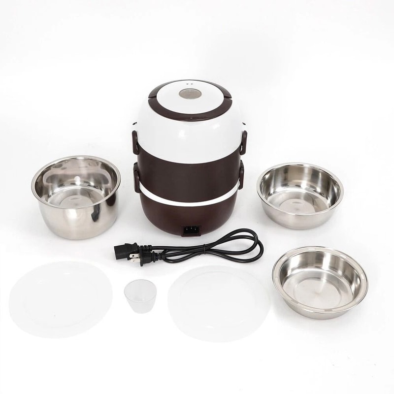 Premium Portable 3 Layer Electric Lunch Box Stainless Steel Rice Cooker Multifunctional Steamer 9