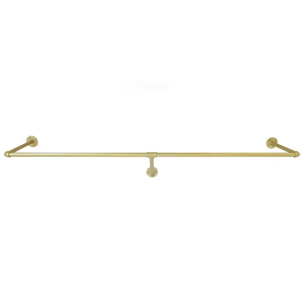 Premium Gold Industrial Pipe Wall Mounted Clothes Rack Stylish Metal Clothes Pole Shelf 1