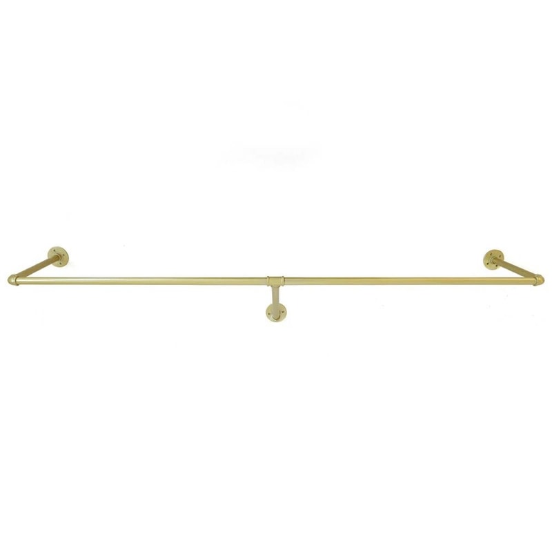 Premium Gold Industrial Pipe Wall Mounted Clothes Rack Stylish Metal Clothes Pole Shelf 1