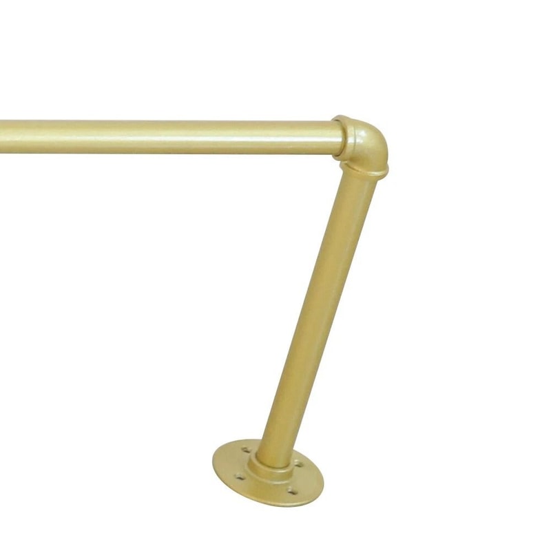 Premium Gold Industrial Pipe Wall Mounted Clothes Rack Stylish Metal Clothes Pole Shelf 6