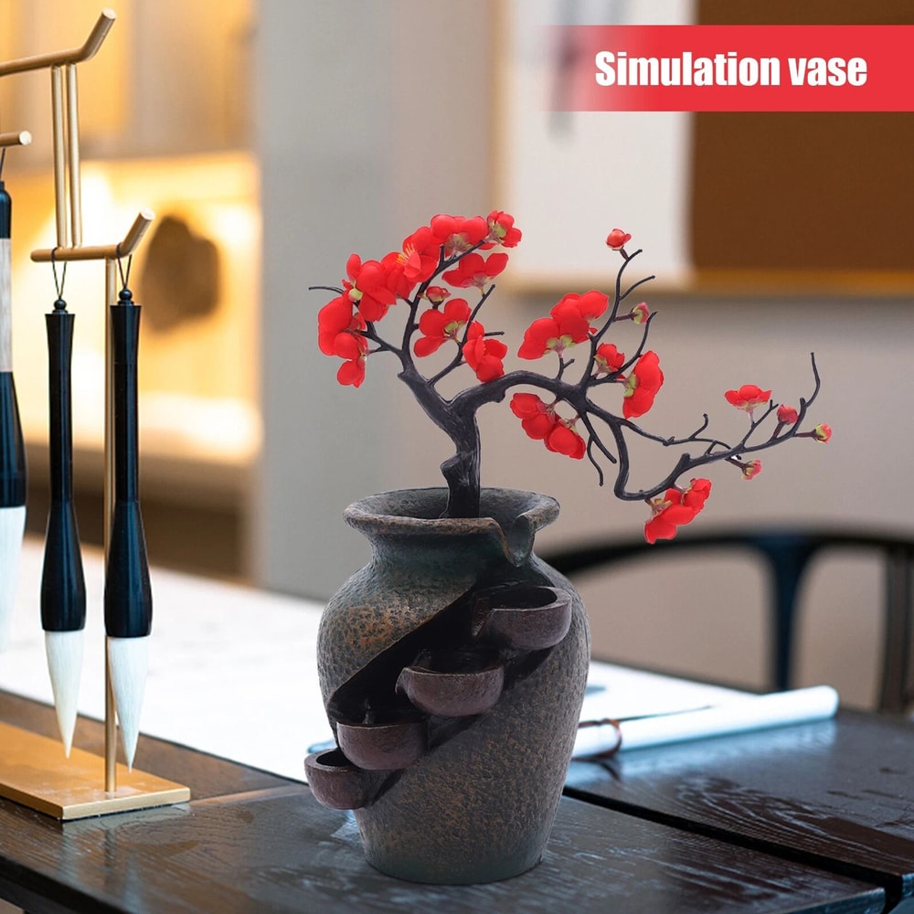 Indoor Feng Shui Water Fountain Flower Vase Tabletop Decor 11