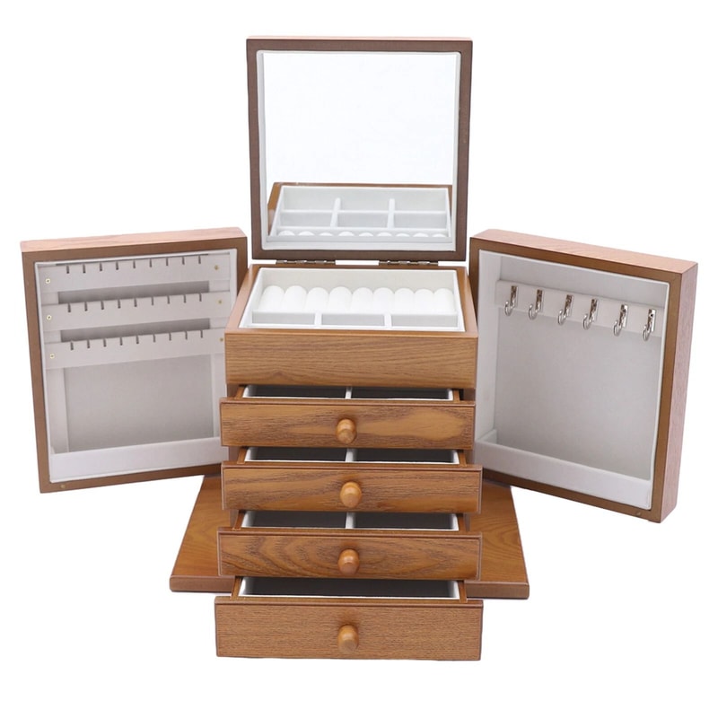 Vintage Wooden Jewelry Storage Box Large 5 Drawer Jewelry Organizer Cabinet 4