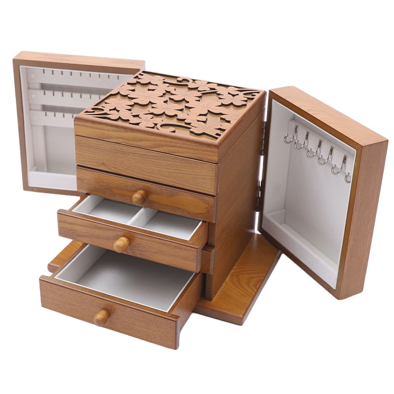 Vintage Wooden Jewelry Storage Box Large 5 Drawer Jewelry Organizer Cabinet 8