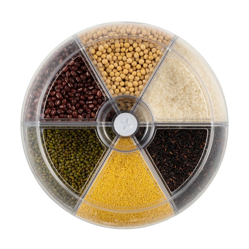 Premium 6 Grid Rice Dispenser Food Storage Container 360 Rotating Kitchen Organizer With Lid 1