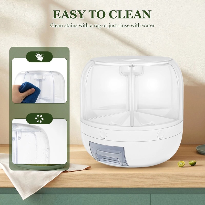 Premium 6 Grid Rice Dispenser Food Storage Container 360 Rotating Kitchen Organizer With Lid 11