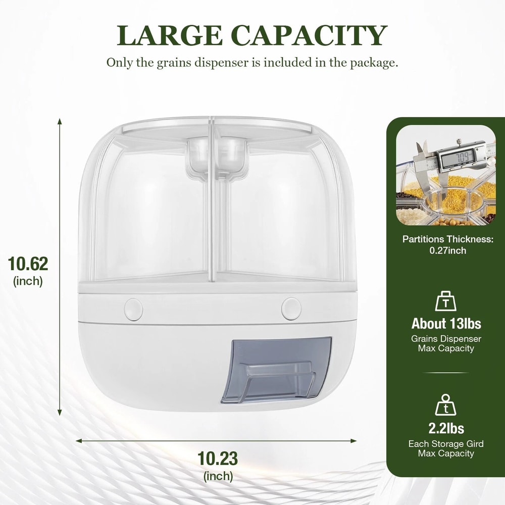 Premium 6 Grid Rice Dispenser Food Storage Container 360 Rotating Kitchen Organizer With Lid 12