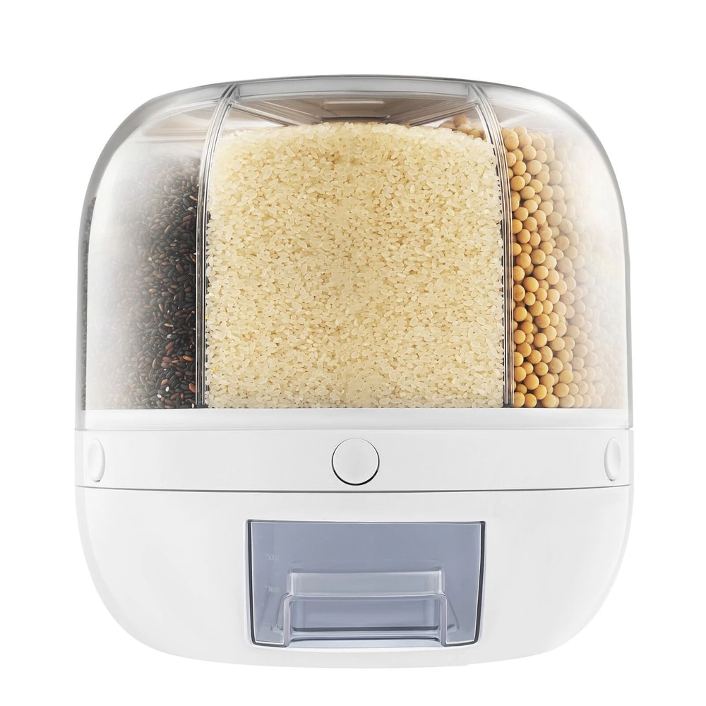 Premium 6 Grid Rice Dispenser Food Storage Container 360 Rotating Kitchen Organizer With Lid 7