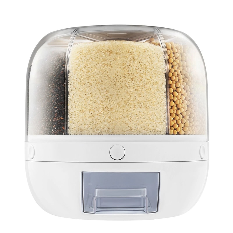 Premium 6 Grid Rice Dispenser Food Storage Container 360 Rotating Kitchen Organizer With Lid 7