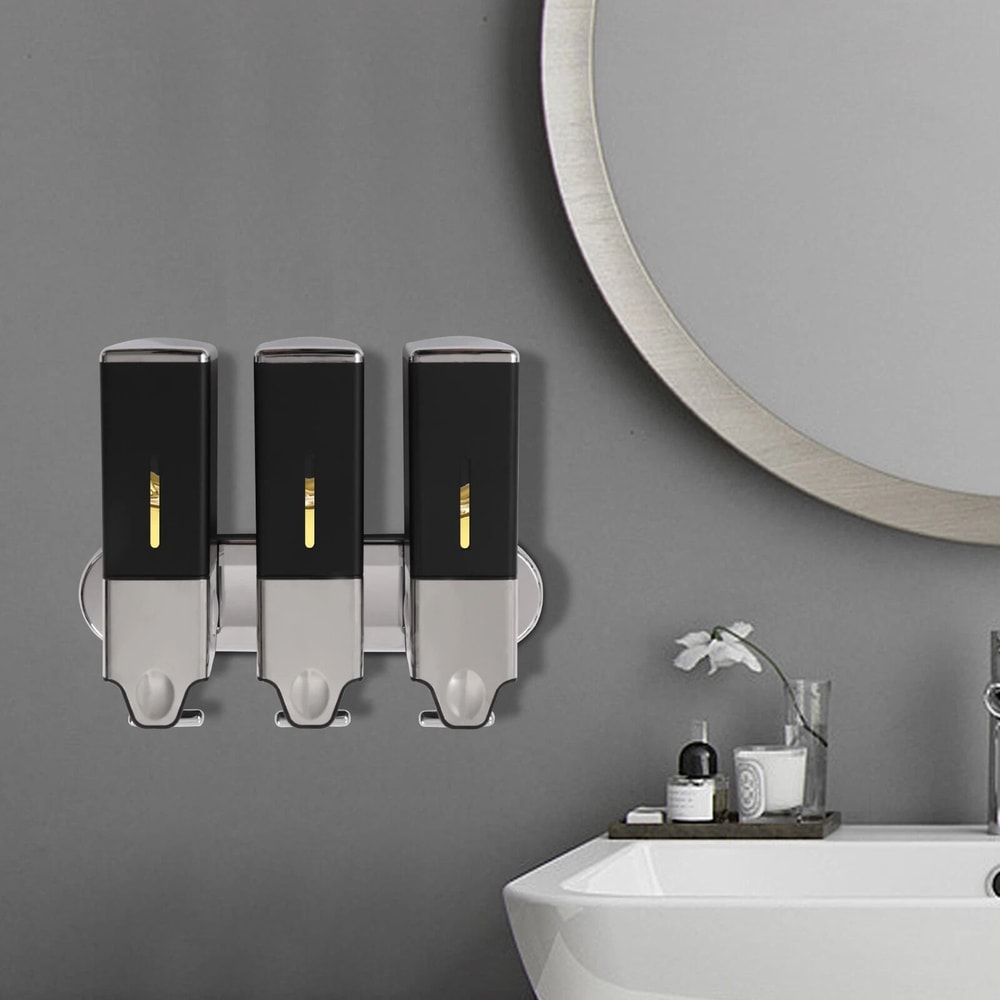 3 Bottle Wall Mount Shower Dispenser Bathroom Organizer Soap Shampoo Conditioner 11