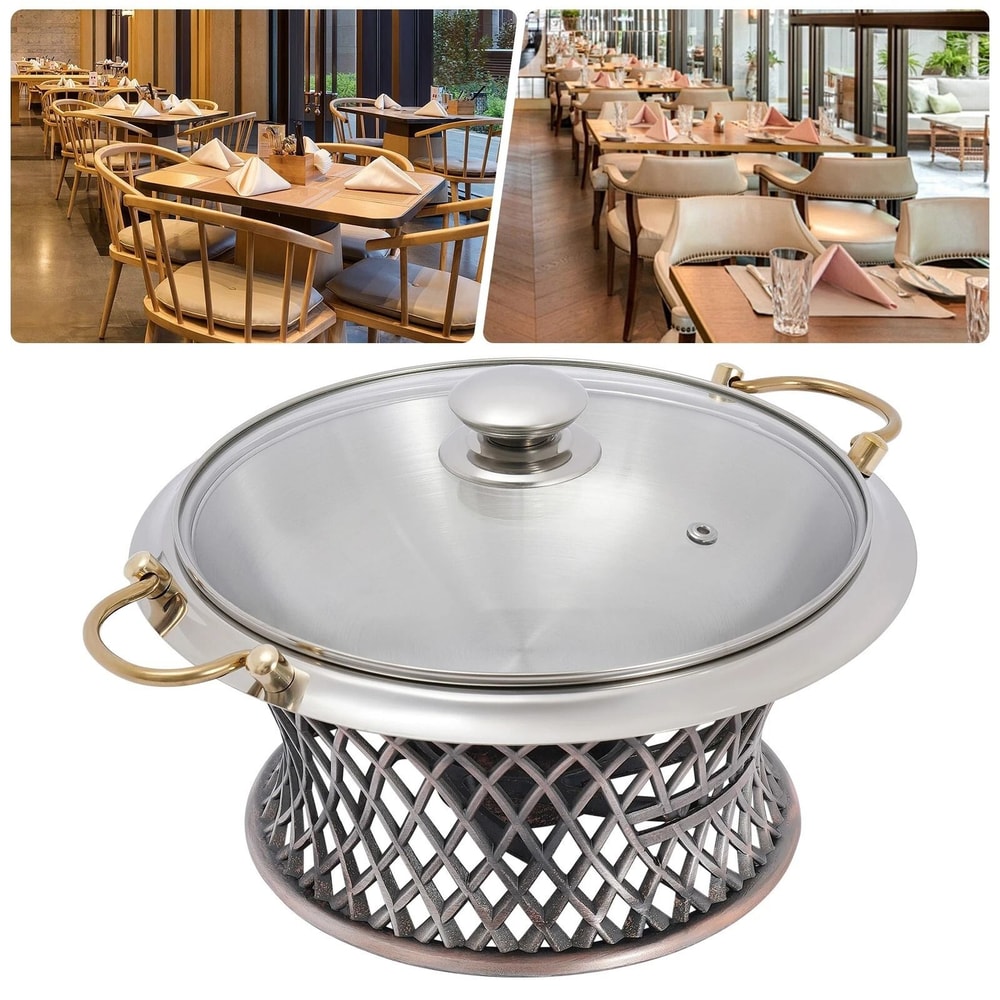Elegant Round Chafing Dish Buffet Server Stainless Steel Food Warmer With Glass Lid Fuel Holder 16