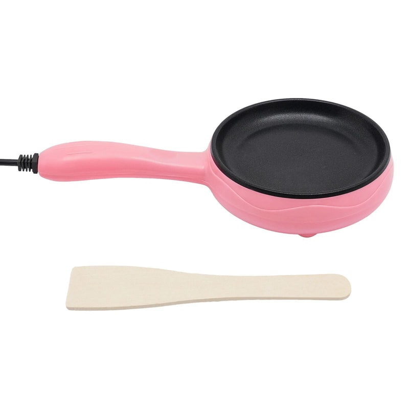 Premium Pink Compact Electric Skillet Non Stick Mini Frying Pan With Wooden Spatula 11