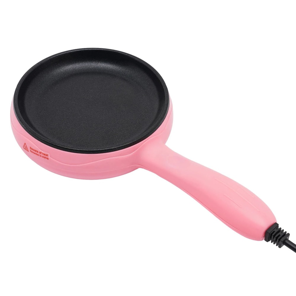Premium Pink Compact Electric Skillet Non Stick Mini Frying Pan With Wooden Spatula 9