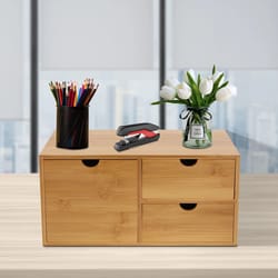 premium bamboo desk organizer storage box with multi drawers eco friendly desktop storage box
