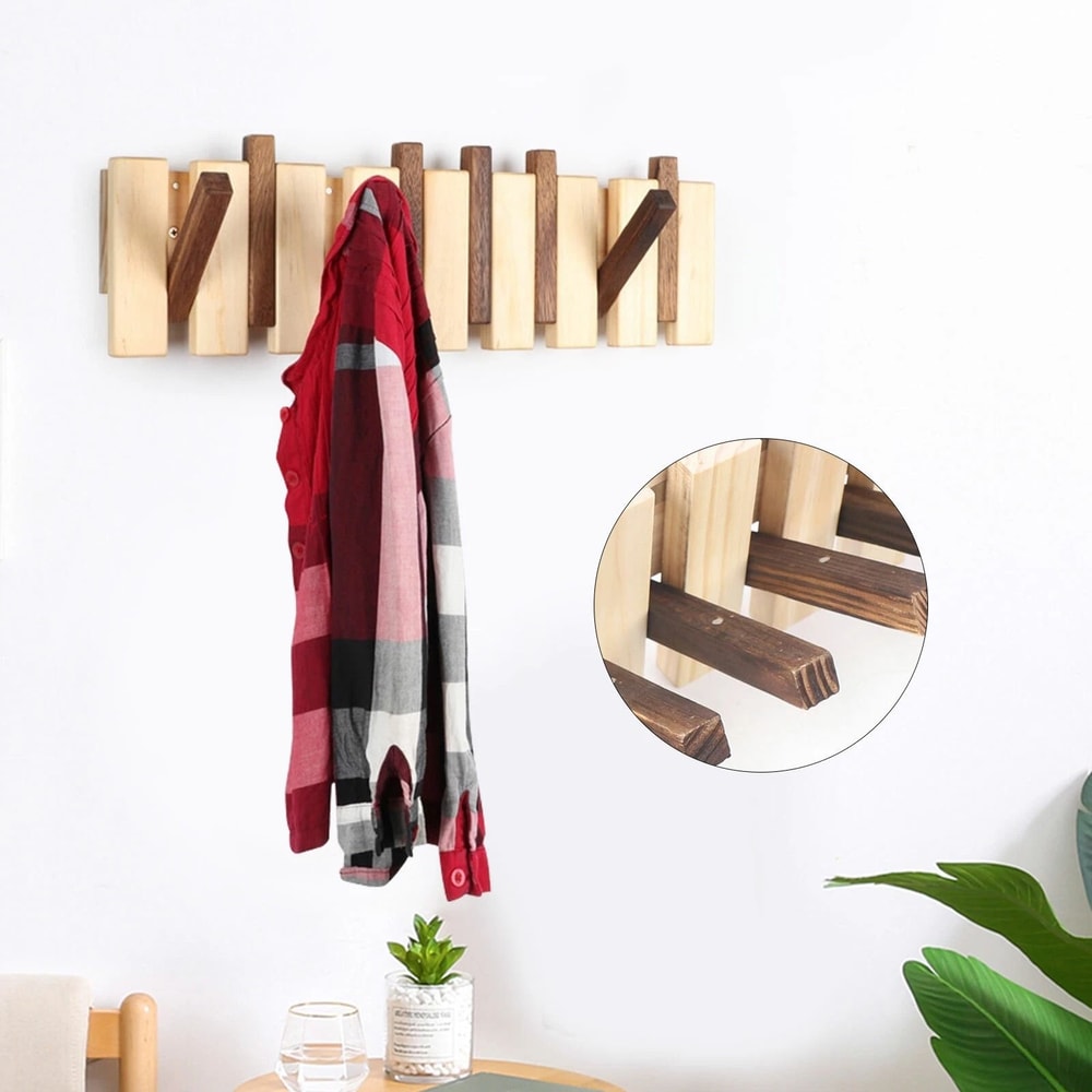 Premium Solid Wood Wall Mount Coat Rack With Flip Down Hooks Space Saving Entryway Organizer 10