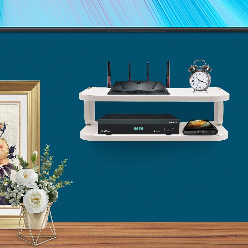 Modern Floating Shelf Wall Mounted Storage Rack For Router TV Components 11