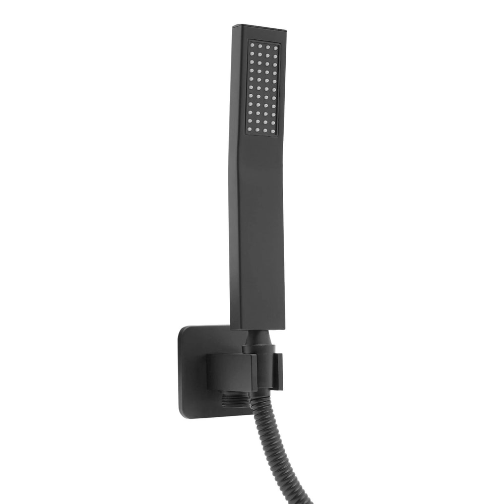 Premium Matte Black Square Handheld Shower Head With Hose Wall Mount 11